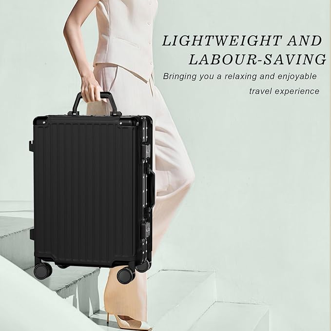 AnyZip Luggage PC+ABS Aluminum Frame Zipperless Checked Luggage Hard Shell Suitcase with TSA Lock Double Spinner Wheels 28 Inch Black