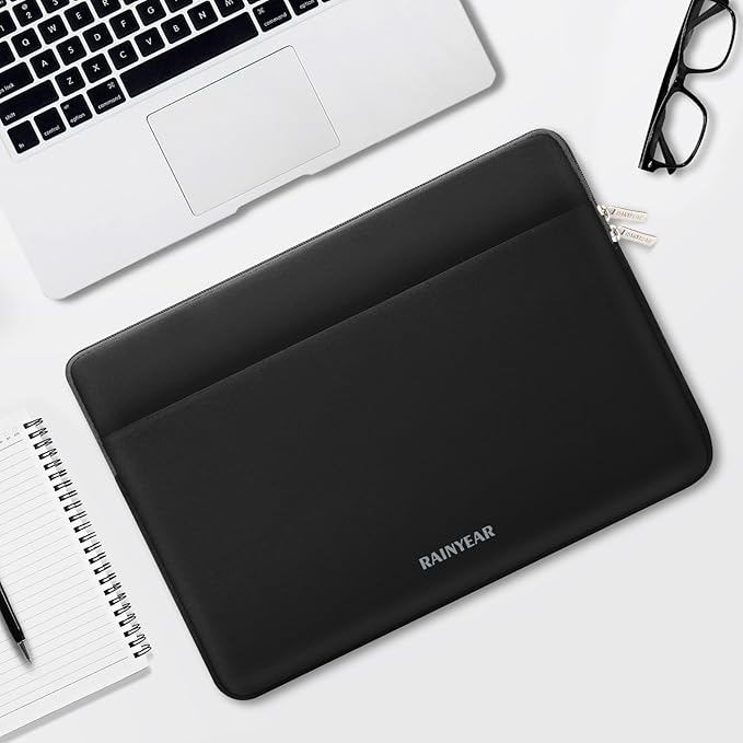 RAINYEAR Laptop Sleeve Case 15 16 Inch, Protective Portable Case with Front Pocket, Briefcase Handbag Computer Cover Laptop Bag Compatible for MacBook Pro/Max M4 M3 M2 M1, Black