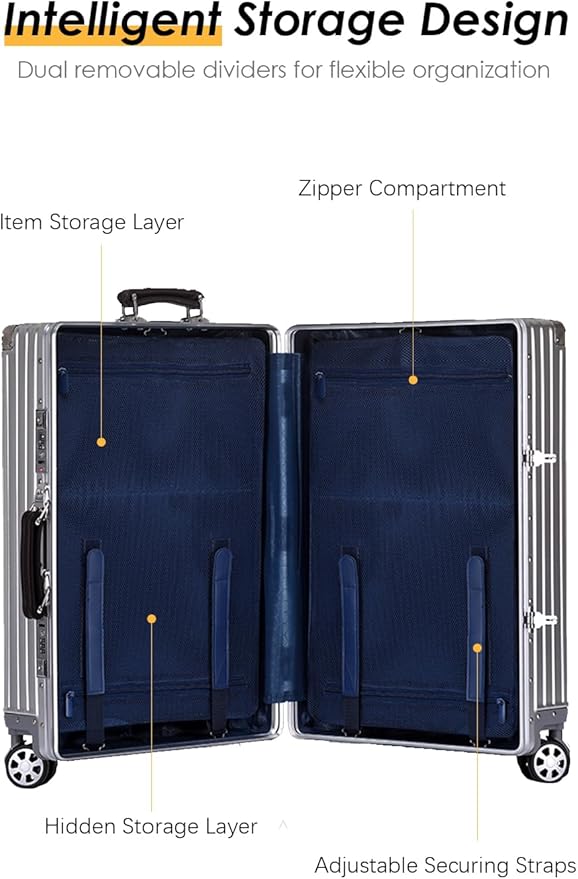 HotWay 20 Inch All Aluminum Carry On Luggage with Leather Handle, Hard Shell Zipperless Suitcase with TSA Locks and Spinner Wheels, Travel Luggage (22x14x9 Airline Approved), Gold