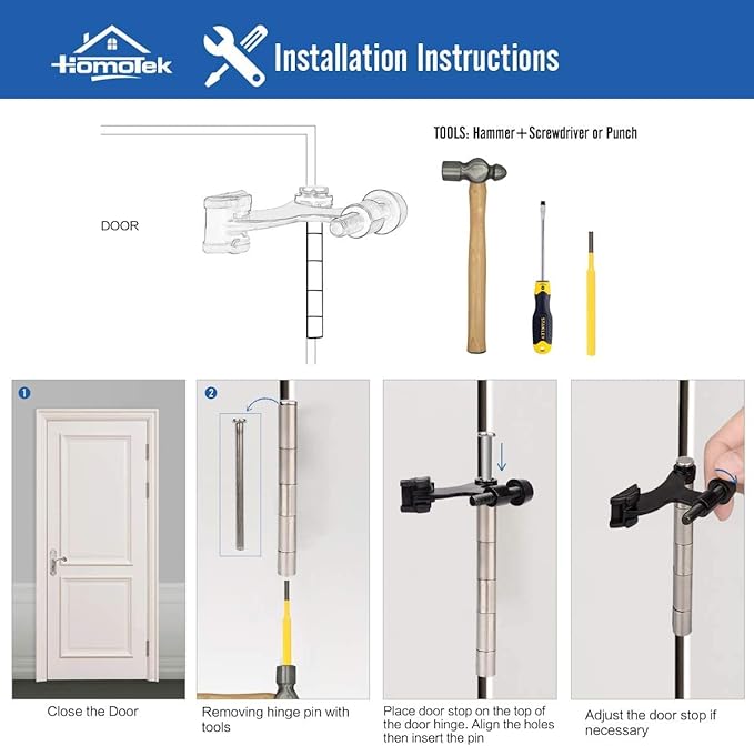 HOMOTEK 12 Pack Hinge Pin Oil Rubbed Bronze Door Stopper,Adjustable Deluxe Heavy Duty Door Stopper 2-1/2"x1-3/4”,with Black Rubber Bumper Tips