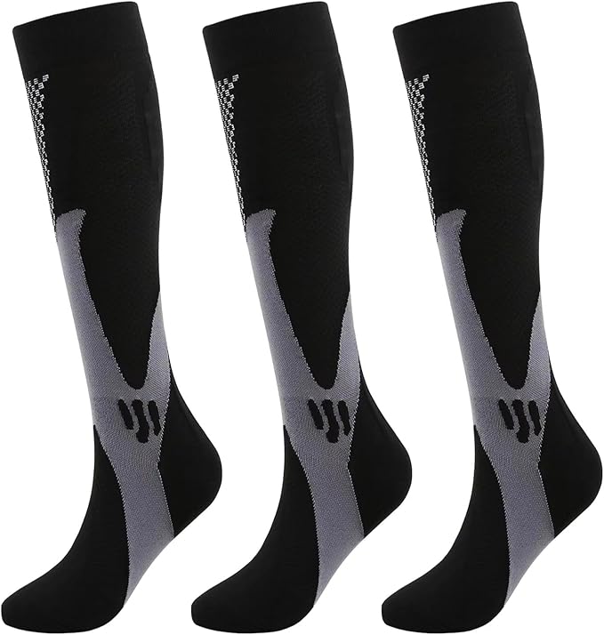 Kickticks 4 Pairs Compression Socks for Woman & Man Unisex 20-30mmHg Knee high Plus Size Wide Calves for Flying Running…