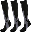 Kickticks 4 Pairs Compression Socks for Woman & Man Unisex 20-30mmHg Knee high Plus Size Wide Calves for Flying Running…