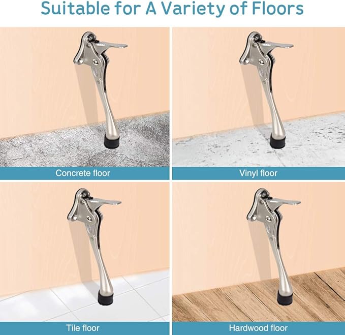 Door Stopper, One-Touch semi-Automatic Metal Door Stopper, with Non-Slip Rubber Tip for Wood, Concrete, Tiled, and Carpeted Floors (6inch x 1pack, White)