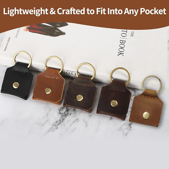 Jack&Chris Genuine Leather SD Card Holder Keychain, Anti-Shock Anti-Dust SD Card Case, Portable Camera Accessories for SD CF CFexpress Micro SD Nano SIM and Micro SIM Cards, Red Brown