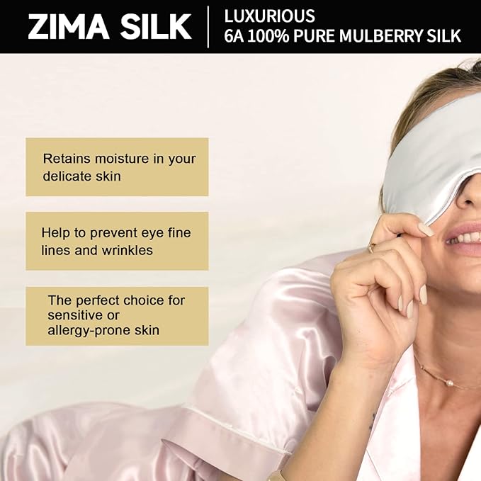 ZIMASILK Adjustable 22 Momme 100% Mulberry Silk Sleep Mask, 3D Contoured Cup Eye Mask for Sleeping, Super Soft Breathable Blindfold, Perfect Blocks Light for Sleeping. (Bluestone)