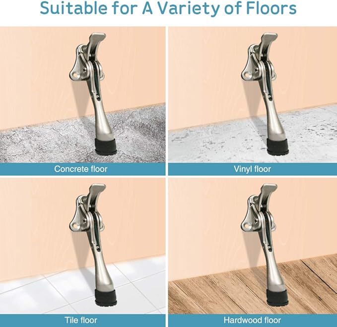 Door Stopper, One-Touch semi-Automatic Metal Door Stopper, with Non-Slip Rubber Tip for Wood, Concrete, Tiled, and Carpeted Floors (4inch x 20pack, Black)