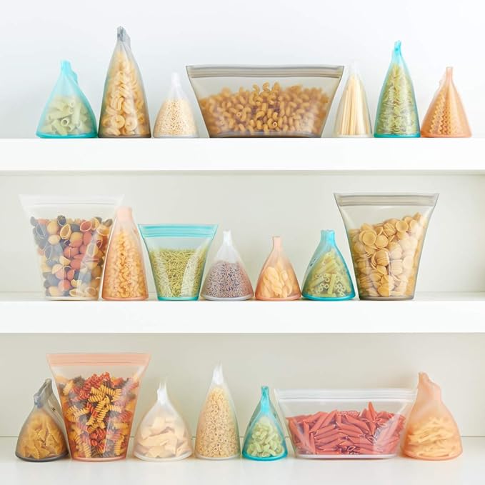Zip Top Reusable Food Storage Bags | Small Dish [Frost] | Silicone Meal Prep Container | Microwave, Dishwasher and Freezer Safe | Made in the USA