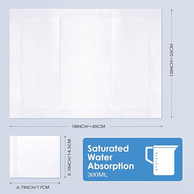 Disposable Changing Pads for Baby, 100 Pack Disposable Changing Pad Liners, Waterproof Disposable Underpads, Ultra Absorbent Super Soft Breathable Diaper Changing Mat 13 x 18 in