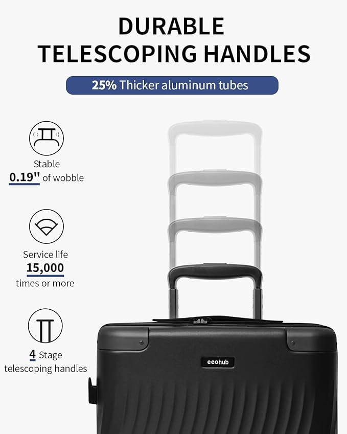 ECOHUB Hardside Expandable Carry On Luggage Sets, Recycled PC 20/24" Rolling Luggage Airline Approved with Spinner Wheels & TSA Lock, Lightweight Hardshell Travel Suitcase, 20+24 inch Carry-on Black