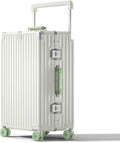 Aluminium Frame Checked-Luggage with Smooth Jelly Wheels, Hardside Zipperless Rolling Suitcase with TSA Lock (WhiteGreen, 24-Inch)