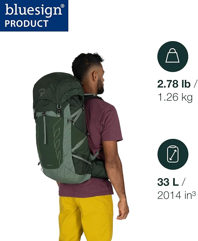 Osprey Talon 33L Men's Lightweight Hiking Backpack with Hipbelt, Green Canopy/Pine Leaf