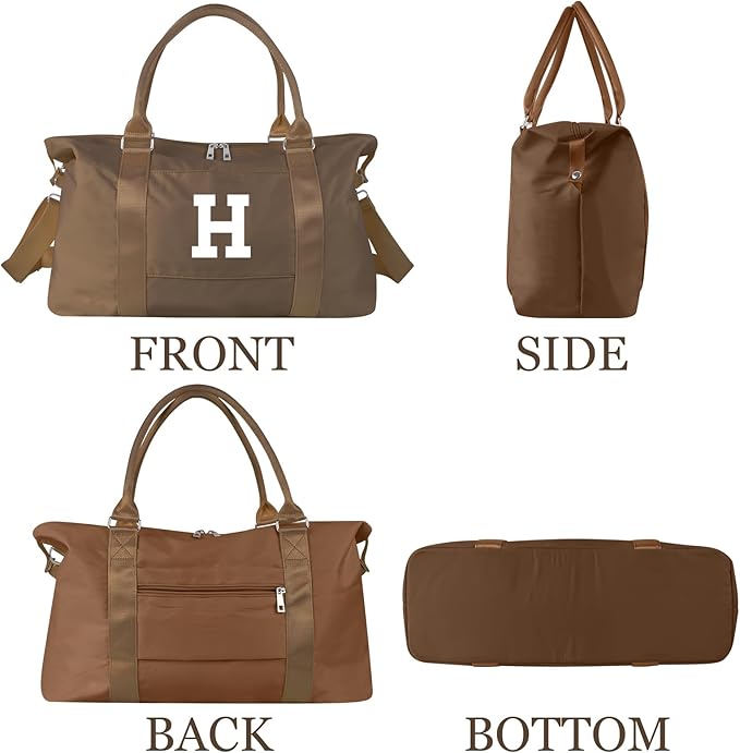 Birthday Graduation Gifts for Daughter,Initial Travel Duffel Bag Sports Gym Bag for Girls Teen Kids Birthday Gifts,Personalized Weekender Bag Carry On Tote Bags Cute Overnight Bag for Women(Brown, H)