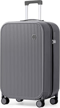 mixi 24 Inch Checked Luggage PC Hardshell Suitcases with Wheels for Travel Woman Men, Rock Gray