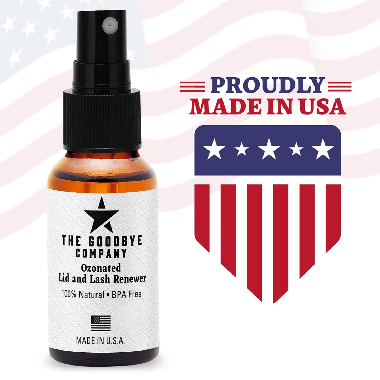 The Goodbye Company Ozonated Lid and Lash Renewer; Hypochlorous Acid Spray Eyelid & Eyelash Extension Cleanser; 100% Natural Lash Cleaning Kit; Made in USA (30 mL)