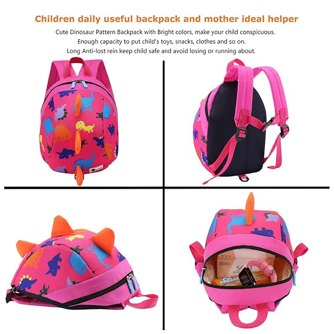 DB Toddler Mini Dinosaur Backpack with Child Leash, Anti Lost Wrist Link for Kids, Safety Harness Back Pack for Baby Boy Girl