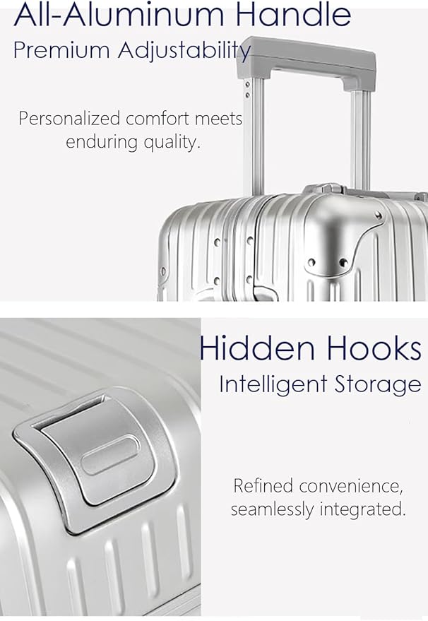 HotWay 24 Inch All Aluminum Checked In Luggage with Wheels, Hard Shell Zipperless Suitcase with TSA Locks, Silver Travel Luggage (22x14x9 Airline Approved)