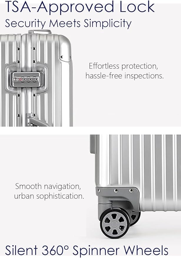 HotWay 24 Inch All Aluminum Checked In Luggage with Wheels, Hard Shell Zipperless Suitcase with TSA Locks, Silver Travel Luggage (22x14x9 Airline Approved)