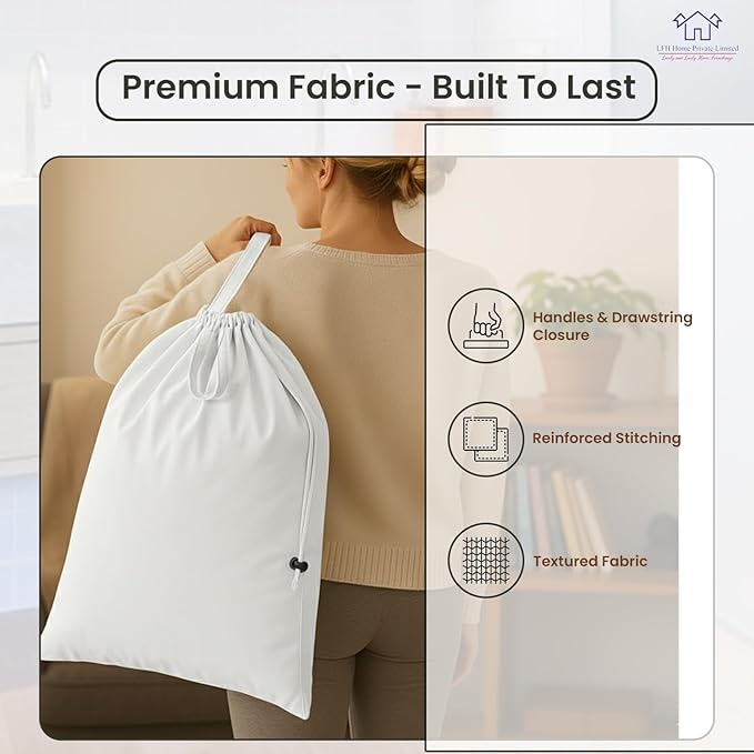 LFH Home Cotton Canvas Large Laundry Bag with Handle, Heavy Duty Drawstring Closure Washable Laundry Bags, School Travel, Home, Hotel, College Dorm, Organizer Sack, Toy Clothes 28x36 (Pack of 4)-White