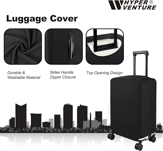 HYPER VENTURE Washable Luggage Cover - Fashion Suitcase Protector Fits 27-30 Inch Luggage (Black, L)