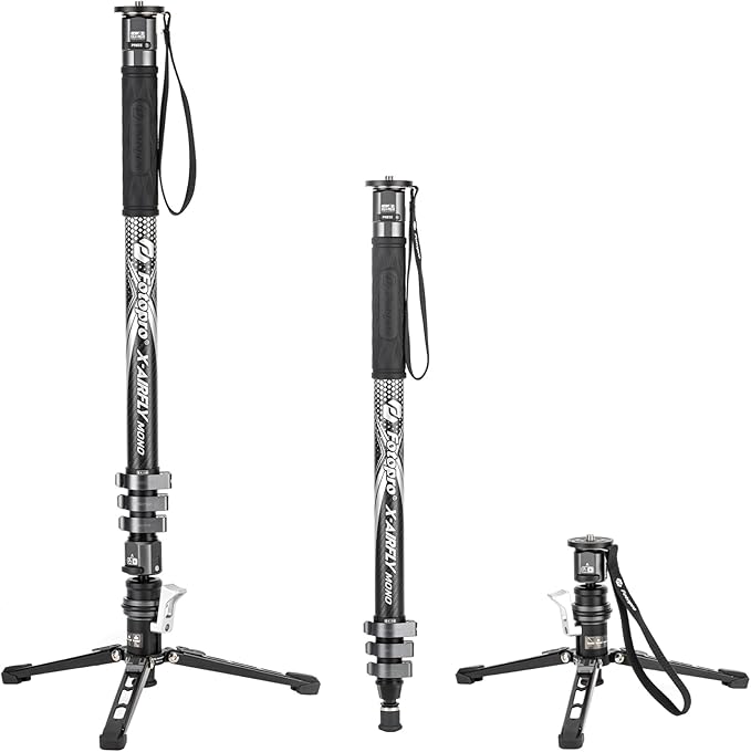 Fotopro Carbon Fiber 3-in-1 Monopod, 73" Travel Monopod with Feet, Max Load 22lbs for DSLR Camera Stabilizer, X-Airfly Mono Grey