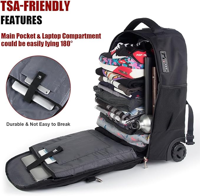 star cloud 21x14x9 Rolling Backpack with Wheels - Water-Resistant, 17.3" Laptop Compartment, Ideal Carry-On for Overnight Travel, College, Work - Wheeled Business Backpack for Adults