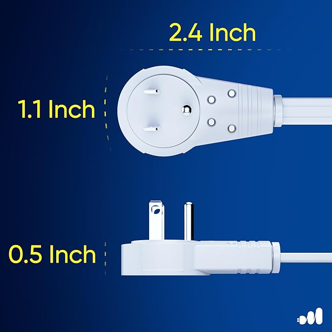 Maximm Cable 3 Ft 360° Rotating Flat Plug Extension Cord/Wire, 16 AWG Multi 3 Outlet Extension Wire, 3 Prong Grounded Wire - White - UL Certified
