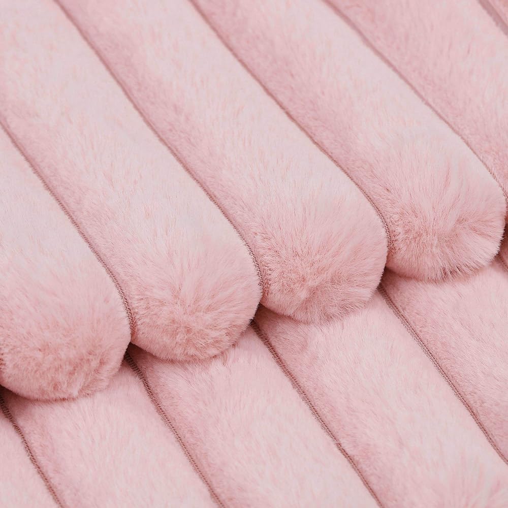 MADIZZ Set of 2 Faux Wool Plush Decorative Throw Pillow Covers 22x22 Inch Pink Fluffy Striped Soft Decorative Cushion Cover for Sofa Bedroom Pillow Shell