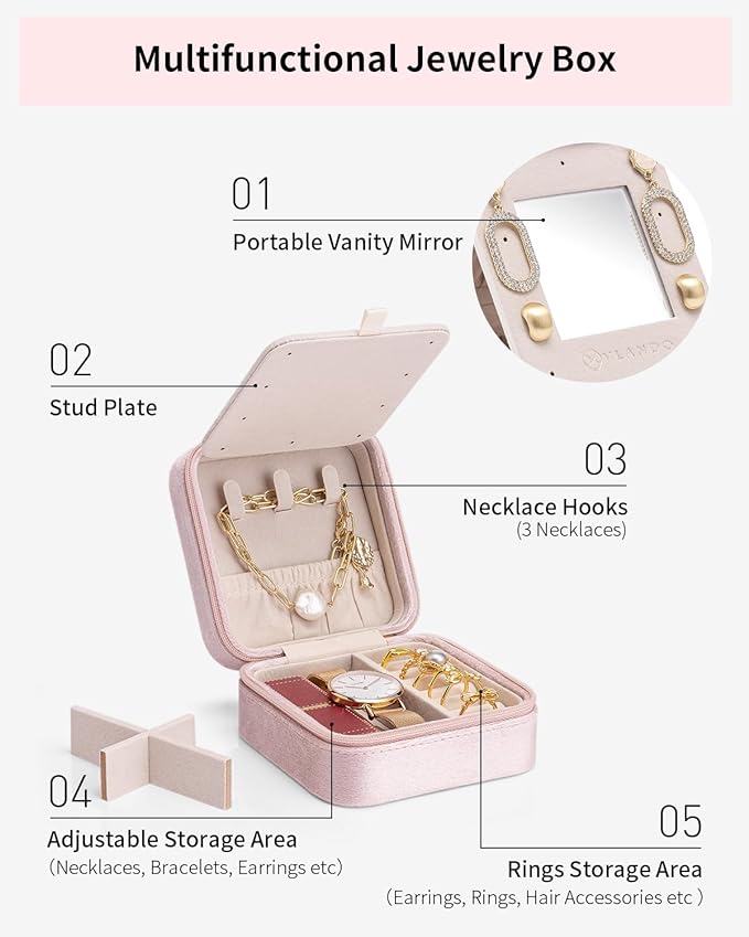 Vlando Travel Jewelry Case for Women Girls, X Initial Jewelry Box, Travel Jewelry Case for Women, Jewelry Box, Gifts for Girls - Letter X, Pink