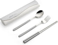 DEVICO Portable Travel Utensils with Case, Reusable Camping Silverware for Lunch, 18/8 Stainless Steel Cutlery Set (Gray)
