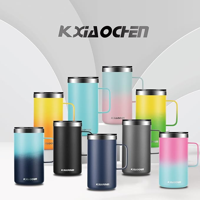 KXIAOCHEN 20oz Insulated Coffee Mug with Lid, Stainless Steel Coffee Cup, Double Wall Vacuum Coffee Tumbler with Handle, Premium Thermal Travel Coffee Mug (Pearl White)