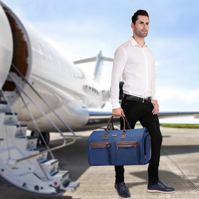 Convertible Garment Bag with Toiletry Bag, Modoker Carry on Garment Duffel Bag for Men Women - 2 in 1 Hanging Suitcase Suit Travel Bags, Blue