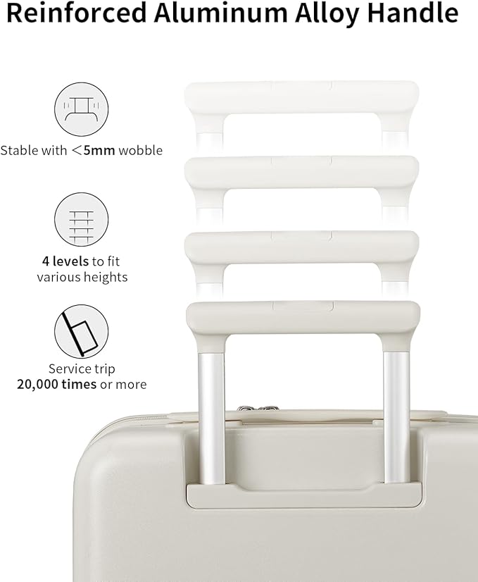 aji Expandable Top Open 24 Inch Checked Luggage with Spinner Wheels, Large Suitcase with TSA Lock, Hardside Travel Luggage Suitcases for Men Women, for 14+Days Travel, Coconut White