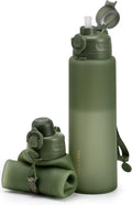 TakeToday Collapsible Water Bottles 32oz, Foldable Travel Water Bottle, BPA Free, Silicone Water Bottle Leakproof for Hiking, International Travel, Outdoors