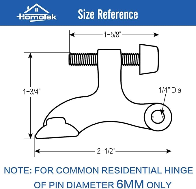 HOMOTEK 24 Pack Hinge Pin Bright Brass Door Stopper, Gold Door Stops, Adjustable Deluxe Heavy Duty Door Stopper 2-1/2"x1-3/4”,with White Rubber Bumper Tips