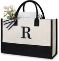 TOPDesign Embroidery Initial Canvas Tote Bag, Personalized Present Bag, Suitable for Wedding, Birthday, Beach, Holiday, is a Great Gift for Women, Mom, Teachers, Friends, Bridesmaids (Letter R)