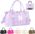 Daughter Niece Gifts for Teen Girl Kids, Initial Travel Duffel Bag Sports Gym Bag Personalized Gifts Weekender Bag，Monogram Overnight Bag Cute Dance Bag Birthday Bridesmaid Gifts for Women(Purple, N)