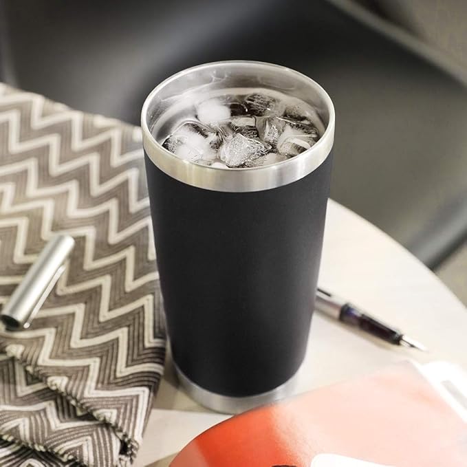 DOMICARE 20oz Stainless Steel Tumbler Bulk with Lid, Double Wall Vacuum Insulated Travel Mug, Powder Coated Coffee Cup, Powder Black, 4 Pack