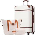 Merax Suitcase Set 28 inches Expandable Luggage with TSA Lock Spinner Wheels Hardshell Lightweight Vintage Luggage with Travel Bag,White