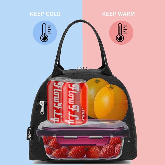 FlowFly Insulated Lunch Cooler Bag - Tote Bag Organizer for Women/Men, Black