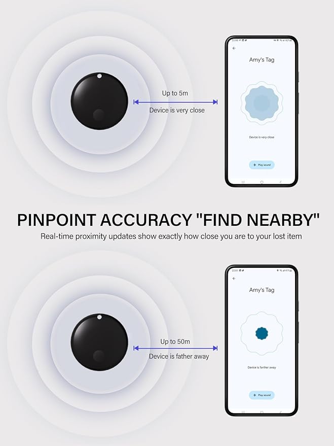 Android Tracker Tags, Works with Google's Find Hub App (Android only), Key Finder Item Locator Tracking Device Smart Tags for Luggage, Wallet, Vehicles, Keys (Black, 2 Pack)