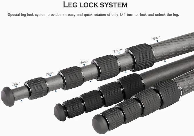 Leofoto Professional Camera Tripod, 63.9" Compact Carbon Fiber Tripod for DSLR Video Camcorder, 5 Leg Sections, 360° Ball Head, Max Load 20KG/44Lb (LS-365CX+LH-47)
