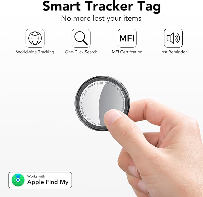 2025 New [Apple MFi Certified] (iOS Only) Air Tracker Tag-2 Pack, Bluetooth Tracker for Apple Find My, Replaceable Battery, Key Finder and Item Locator Smart Tag for Keys, Bags, Luggage, Pets, (Black)