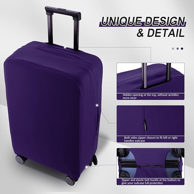 Travel Luggage Cover Suitcase Protector Scratch-Resistant Fit 19-31 Inch Suitcase, Not Included Suitcase (Purple, S(19-21 inch))