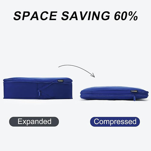 6 Set Compression Packing Cubes for Travel Essentials, Luggage Organizers for Suitcases (Dark Blue)