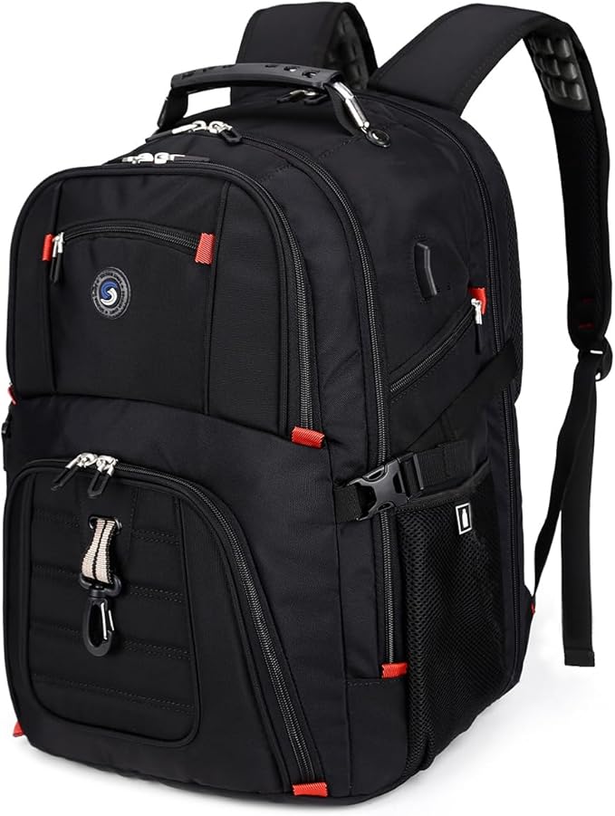 SHRRADOO Extra Large 50L Travel Laptop Backpack with USB Charging Port, College High School Backpack Airline Approved Business Work Bag Fits 17 Inch Computer for Men Women