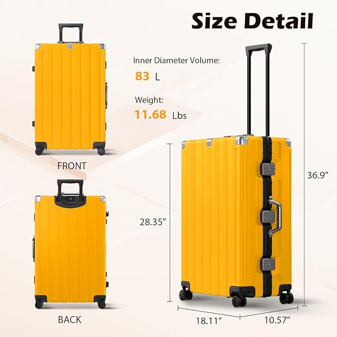 Krute Large Luggage 28 inch Zipperles Suitcase With Spinner Wheels USB Charger Hardside PC Aluminum Frame Luggages Checked Suitcases with TSA Lock (1 Piece)