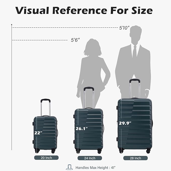 Coolife Carry On Luggage Airline Approved with Wheels Hard Shell Suitcase Spinner TSA Lock Telescopic Handle 20-inch,Blue