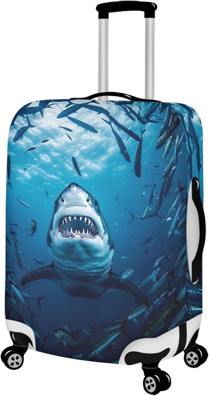 Seadworld Shark Luggage Cover 30-32 Inch High Elastic Thickened Travel Suitcase Covers Blue