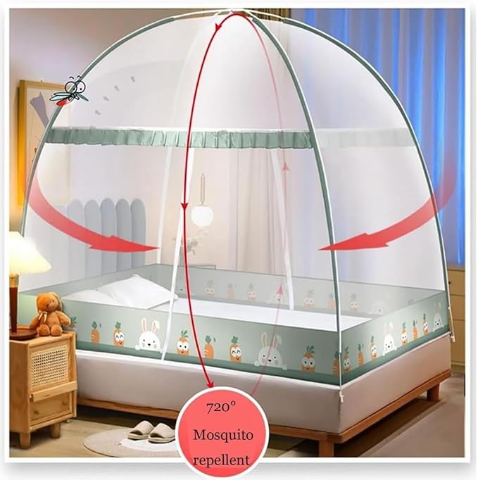Pop-Up Mosquito Net Tent for Beds Portable Folding Canopy with Net Bottom, Fits Twin to King Size 79x71x59inch, Easy Install Wash for Baby Adults, Indoor Outdoor Use (Navy Blue-King Bed)