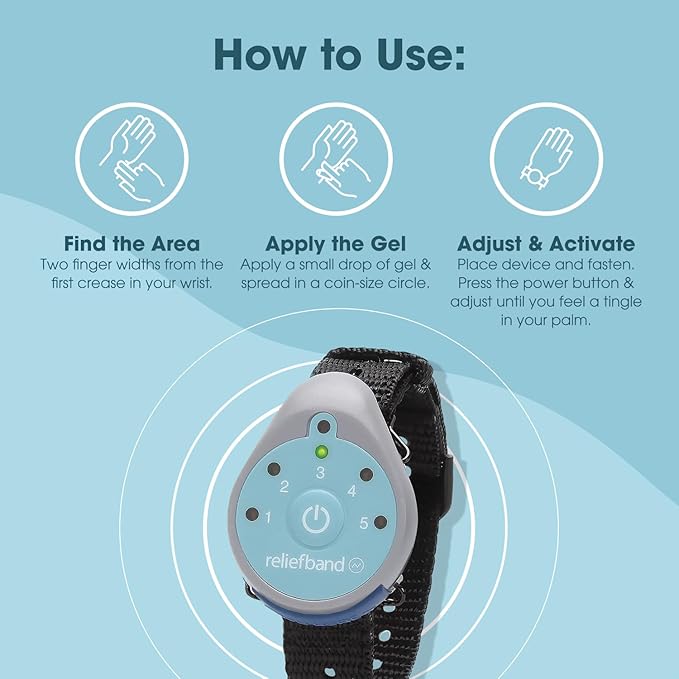 Reliefband Classic Anti-Nausea Wristband for Motion Sickness, Morning Sickness, Travel, Sea Sickness & Vomiting Relief - FDA Cleared, Drug-Free, Fast-Acting Nausea Relief Band w/Gel Tube & Pouch